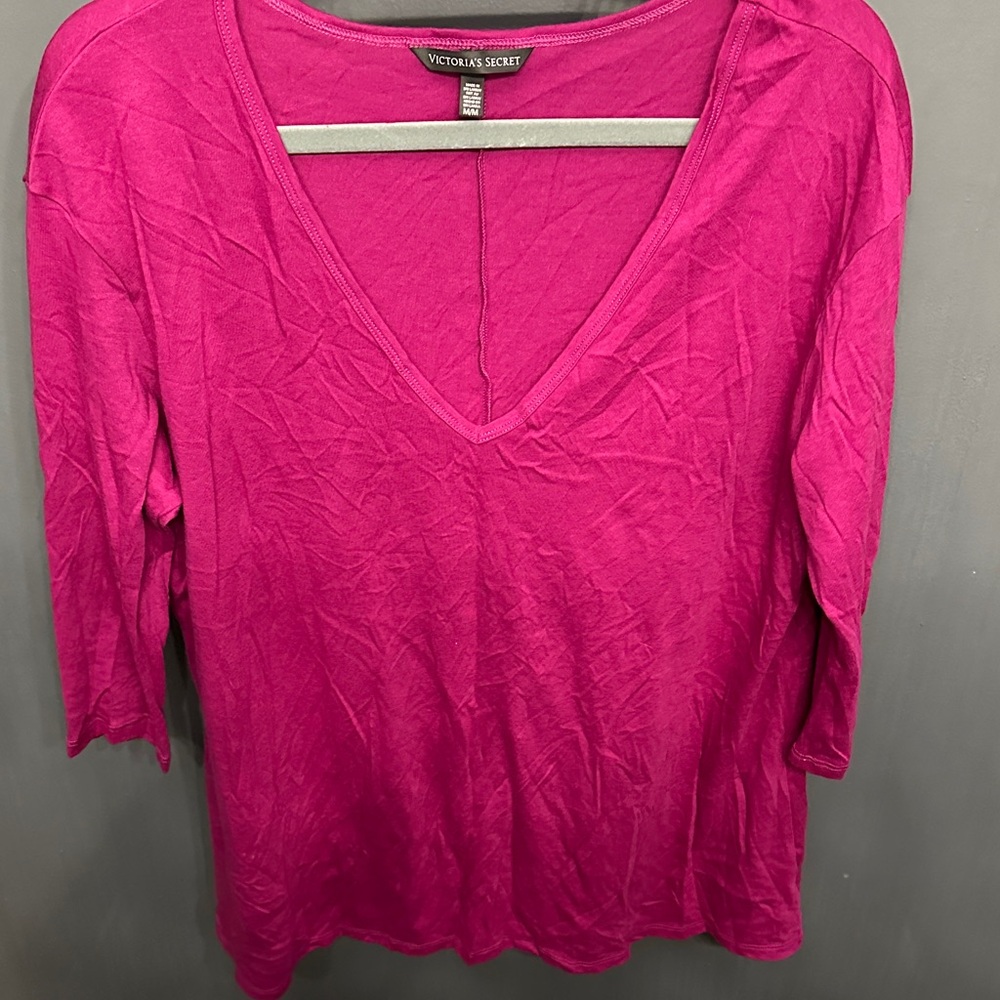 Victoria's Secret Fuchsia Long Sleeve V-Neck Top